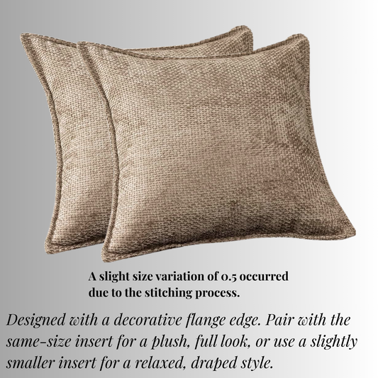 FSJfam Textured Chenille Set of 2 Grayish Brown Throw Pillow Covers Pillowcases for Bedroom and Living room Decor