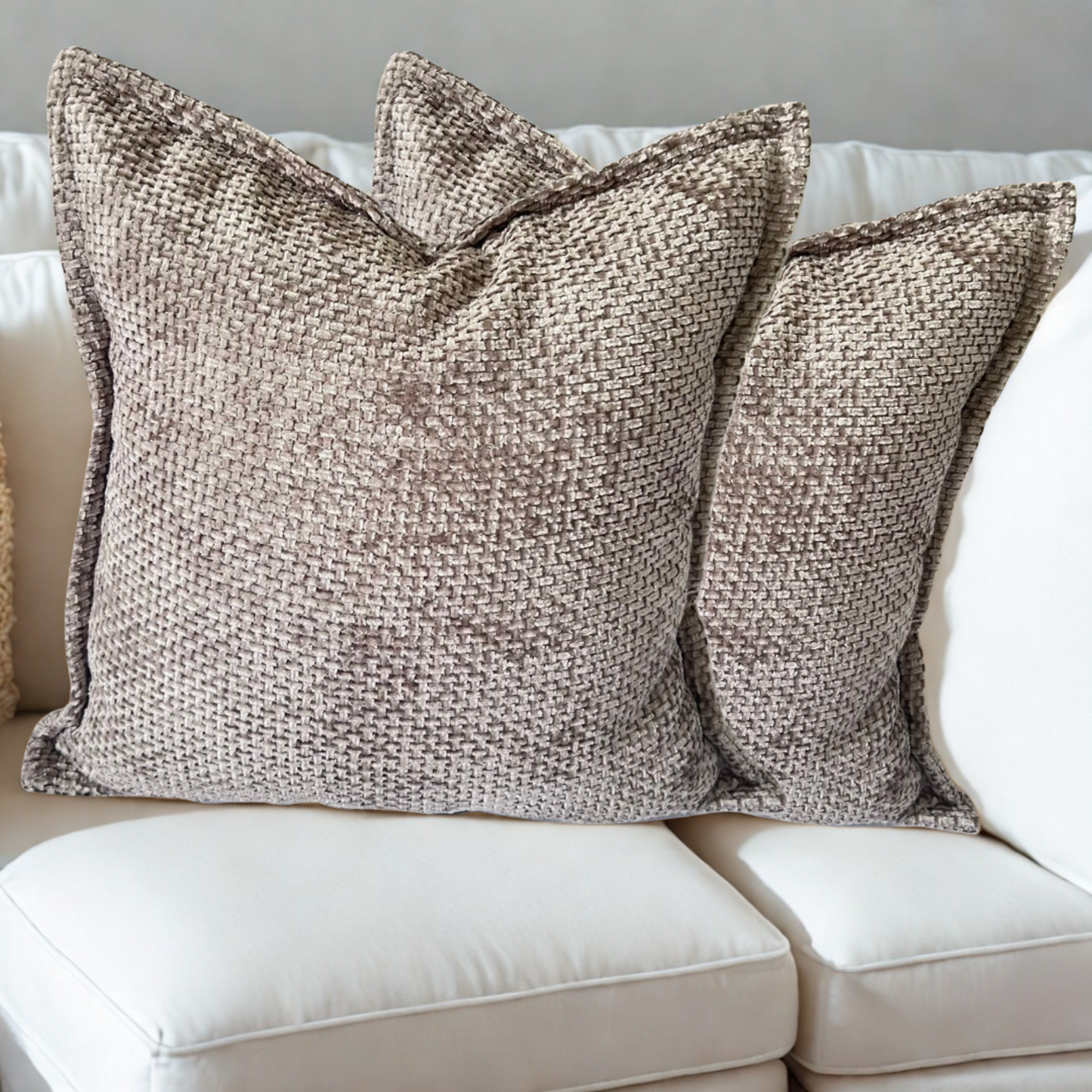 FSJfam Textured Chenille Set of 2 Grayish Brown Throw Pillow Covers Pillowcases for Bedroom and Living room Decor