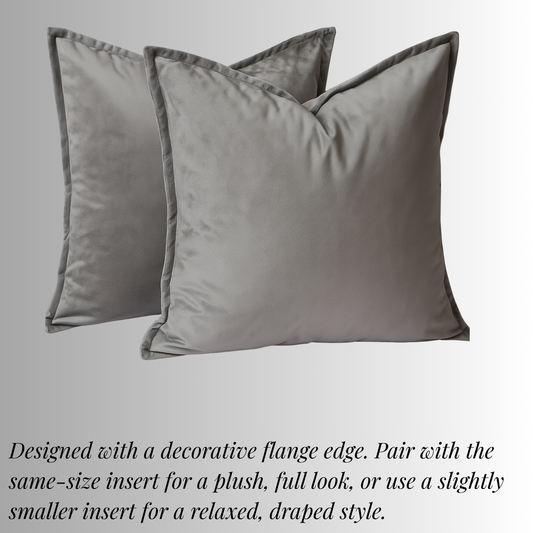 FSJfam Velvet Light Gray Throw Pillow Covers – Set of 2 Pillowcases for Bedroom and Living room Decor