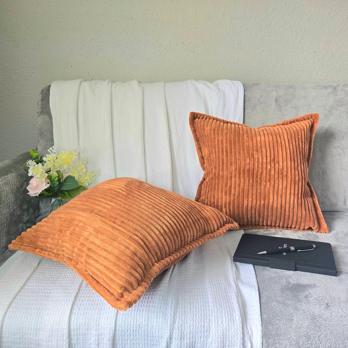 Corduroy Throw Pillowcase Set of 2 | Soft Decorative Cushion Covers for Sofa