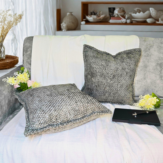Textured Chenille Set of 2 Light Gray Throw Pillow Covers – Soft Texture, Boho Home Décor