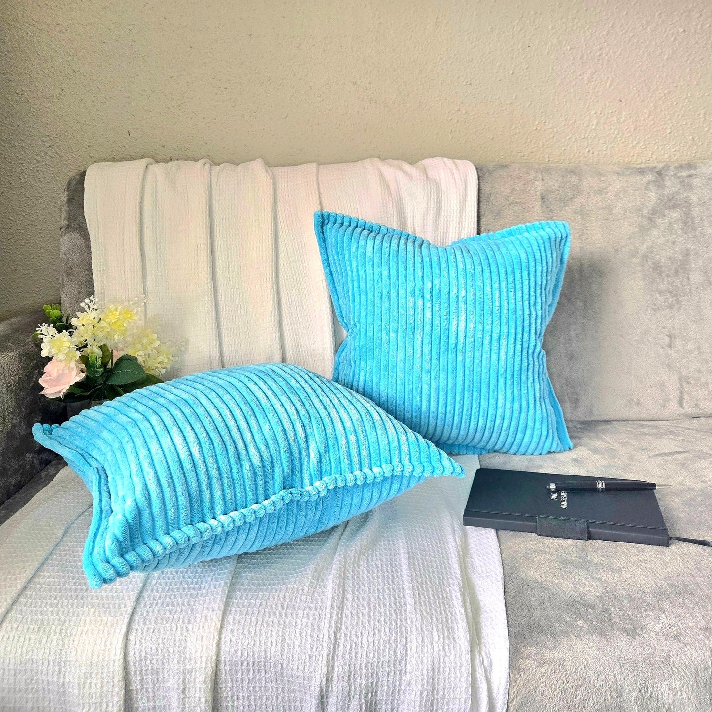Corduroy Throw Pillowcase Set of 2 | Soft Decorative Cushion Covers for Sofa