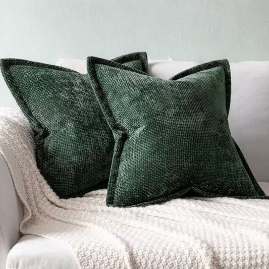 FSJfam Textured Chenille Set of 2 Deep Green Throw Pillow Covers Pillowcases for Livingroom and Bedroom Decor