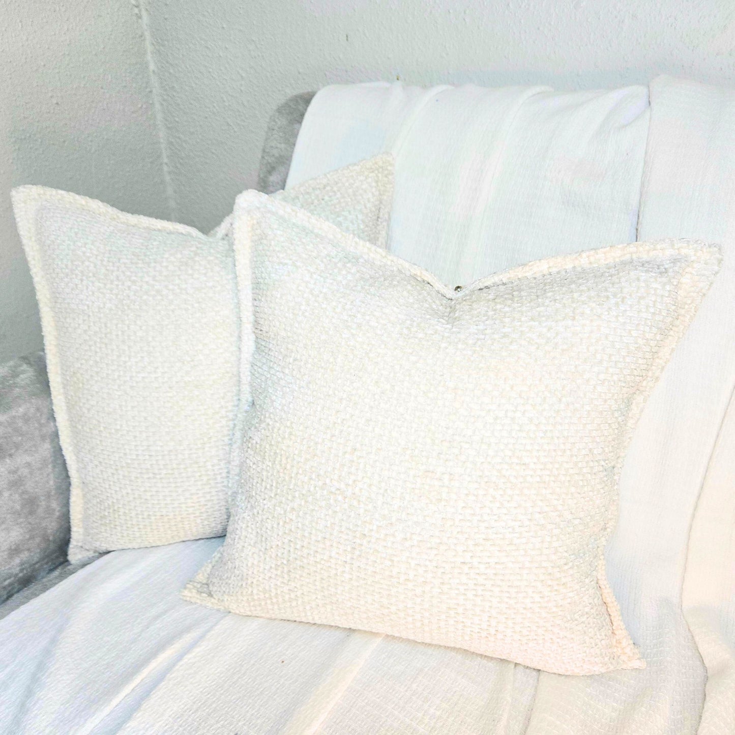 FSJfam Textured Chenille Set of 2 White Throw Pillow Covers - Pillowcase for Bedroom and Livingroom Decor