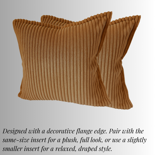 FSJfam Corduroy Throw Pillow Covers Light Brown Set of 2 Strpied Cushion Covers For Sofa Bed Livingroom Decor