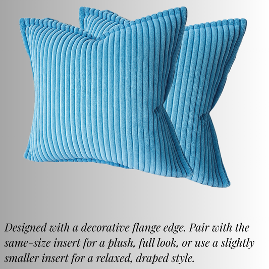 FSJfam Corduroy Throw Pillow Covers Light Blue Set of 2 Strpied Cushion Covers For Sofa Bed Livingroom Decor