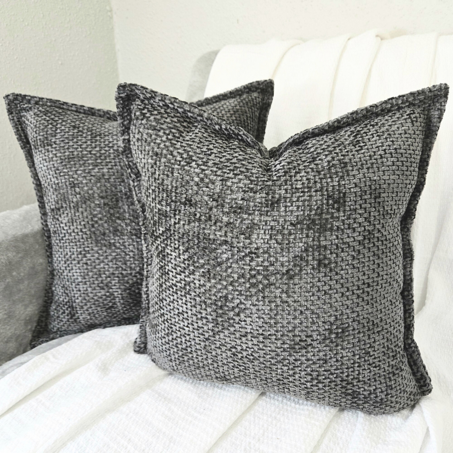 FSJfam Textured Chenille Set of 2 Charcoal Black Throw Pillow Covers Pillowcases for Livingroom and Bedroom Decor