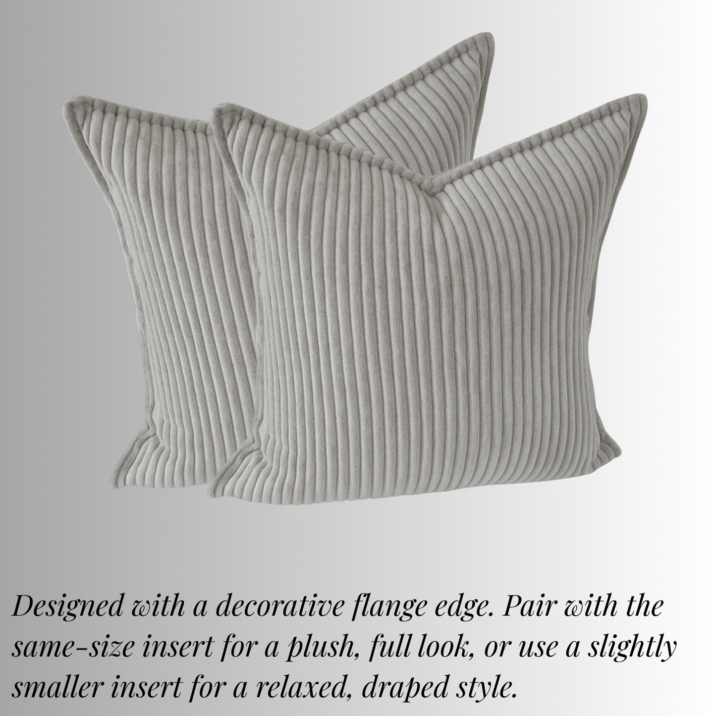 FSJfam Corduroy Throw Pillow Covers Light Gray Set of 2 Strpied Cushion Covers For Sofa Bed Livingroom Decor
