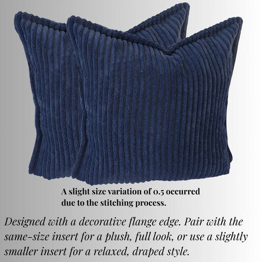 FSJfam Corduroy Midnight Blue Throw Pillow Covers – Set of 2 Pillowcases for Bedroom and Living room Decor