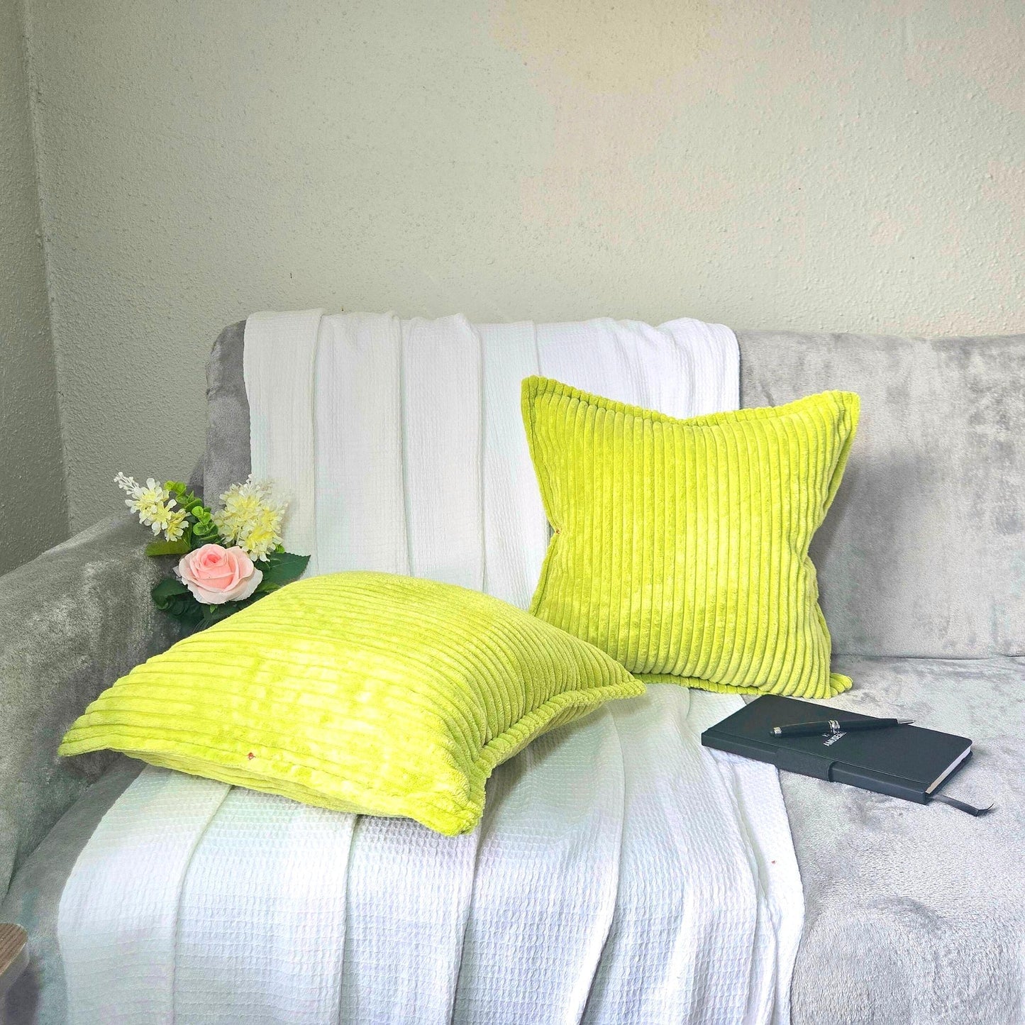 Corduroy Throw Pillowcase Set of 2 | Soft Decorative Cushion Covers for Sofa