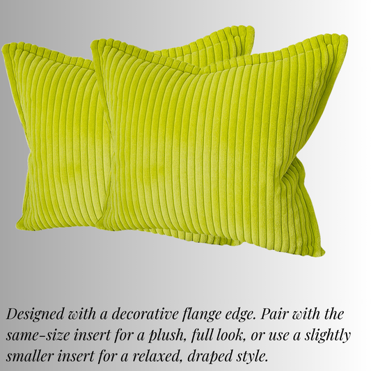FSJfam Corduroy Throw Pillow Covers Light Green Set of 2 Strpied Cushion Covers For Sofa Bed Livingroom Decor