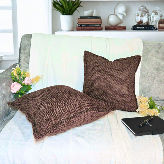 FSJfam Textured Chenille Set of 2 Dark Brown Throw Pillow Covers Pillowcases for Bedroom and Living room Decor