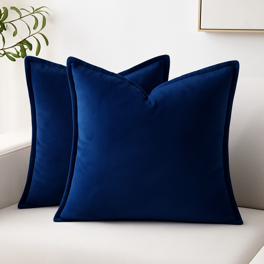 FSJfam Set Of 2 Blue Velvet Throw Pillow Covers – Soft, Modern Home Decor