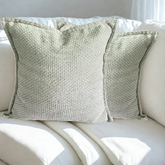 FSJfam Textured Chenille Set of 2 White Throw Pillow Covers - Pillowcase for Bedroom and Livingroom Decor