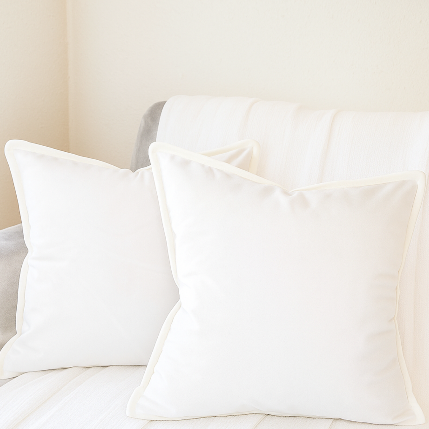 FSJfam Set of 2 Velvet Off White Throw Pillow Covers - Pillowcaes for Bedroom and Livingroom Decor