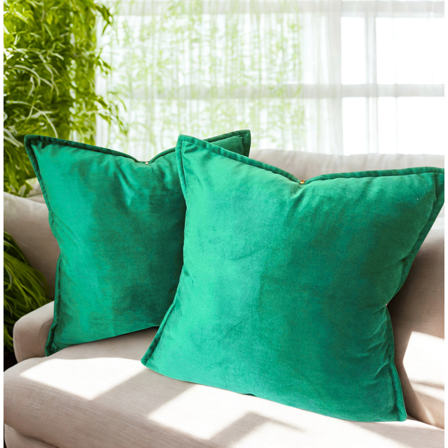 FSJfam Set of 2 Velvet Deep Green Throw Pillow Covers - Pillowcaes for Bedroom and Livingroom Decor