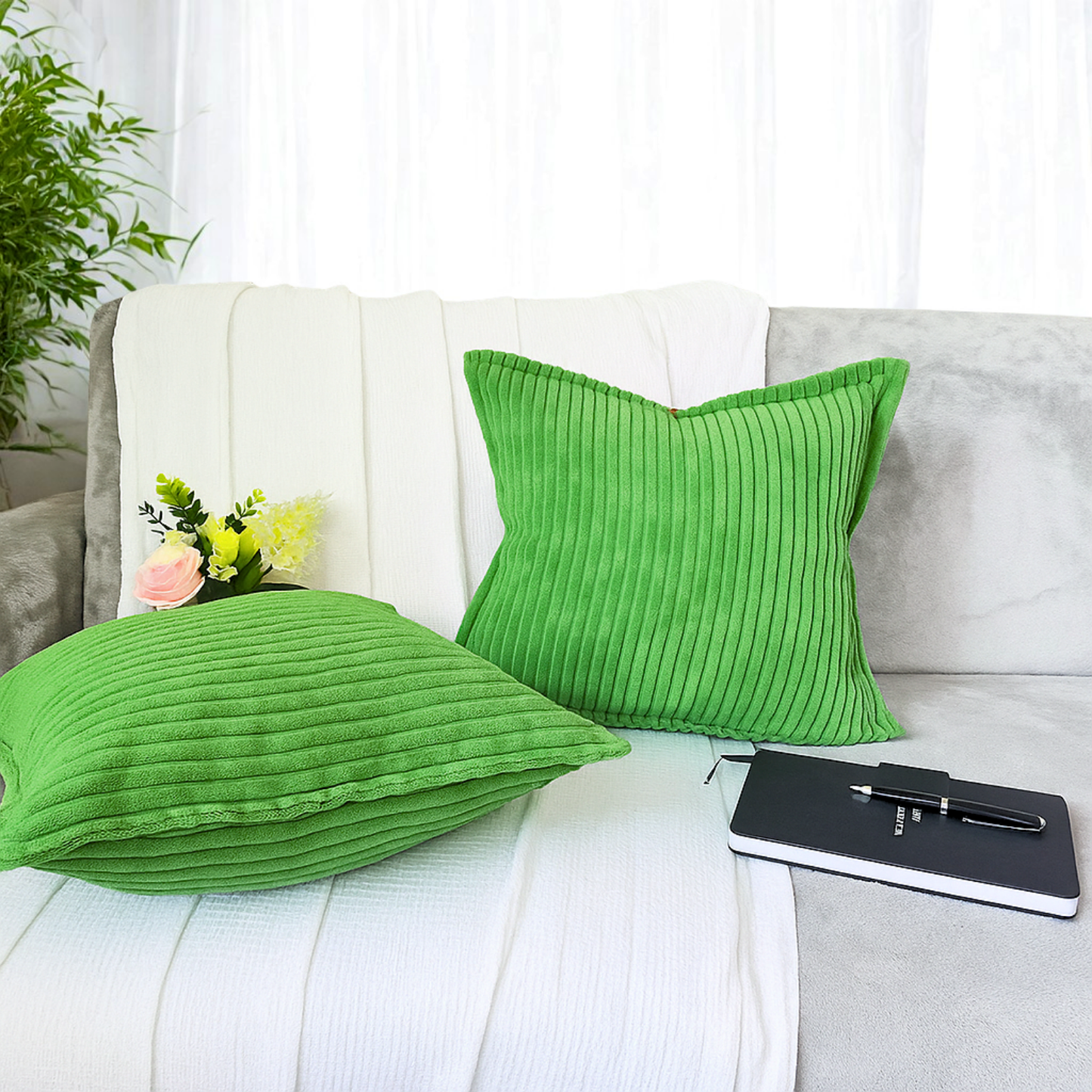 FSJfam Corduroy Throw Pillowcase Set of 2 16x16 Soft Decorative Cushion Covers for Sofa