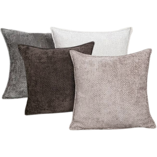 Chenille Throw Pillow Covers – Set of 4 | Premium Textured Decorative Cushion Covers (Graystone & Cocoa Neutral Mix)