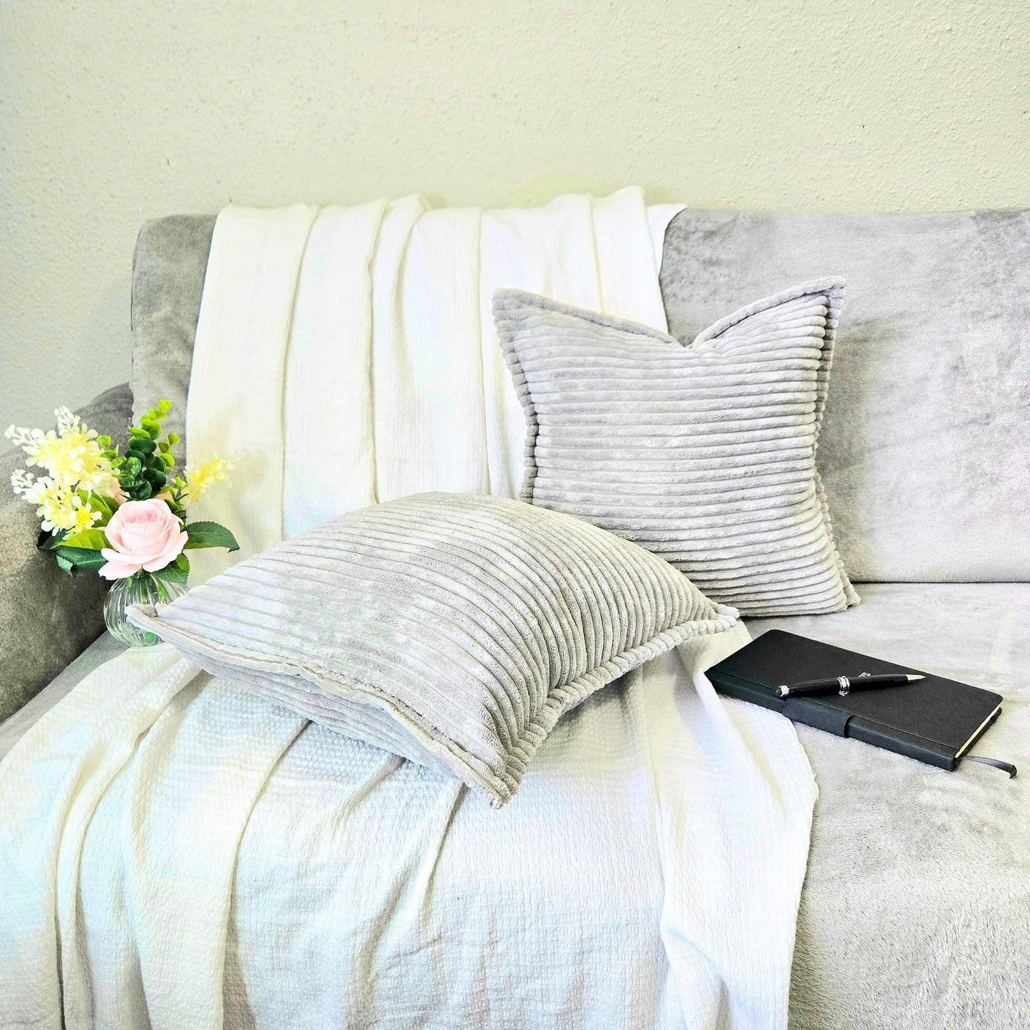 Corduroy Throw Pillowcase Set of 2 | Soft Decorative Cushion Covers for Sofa