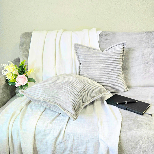 FSJfam Corduroy Throw Pillow Covers Light Gray Set of 2 Strpied Cushion Covers For Sofa Bed Livingroom Decor