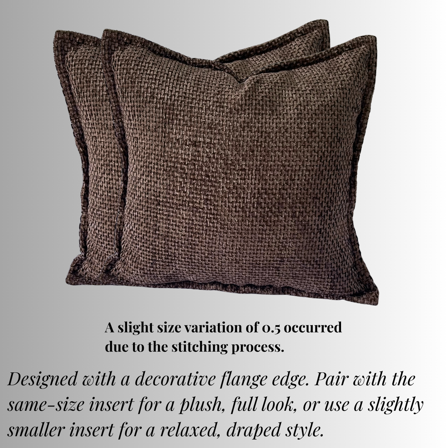 FSJfam Textured Chenille Set of 2 Dark Brown Throw Pillow Covers Pillowcases for Bedroom and Living room Decor