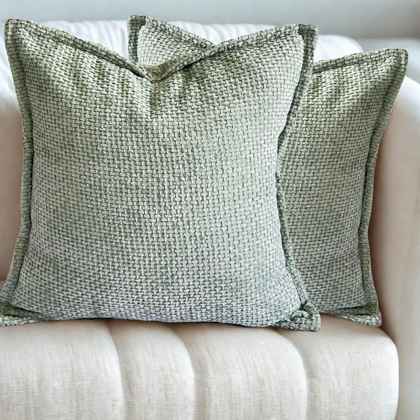 FSJfam Textured Chenille Set of 2 Light Green Throw Pillow Covers Pillowcases for Living room and Bedroom Decor