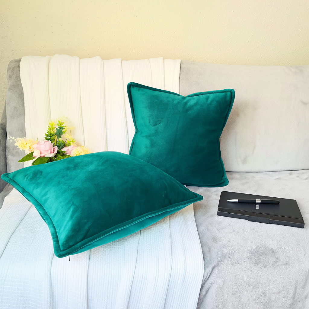 FSJfam Set of 2 Velvet Deep Green Throw Pillow Covers - Pillowcaes for Bedroom and Livingroom Decor