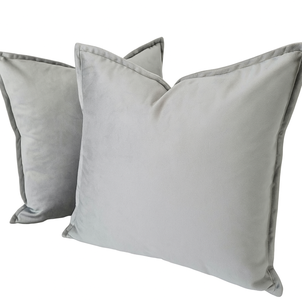 Velvet Light Gray Throw Pillow Covers – Set of 2