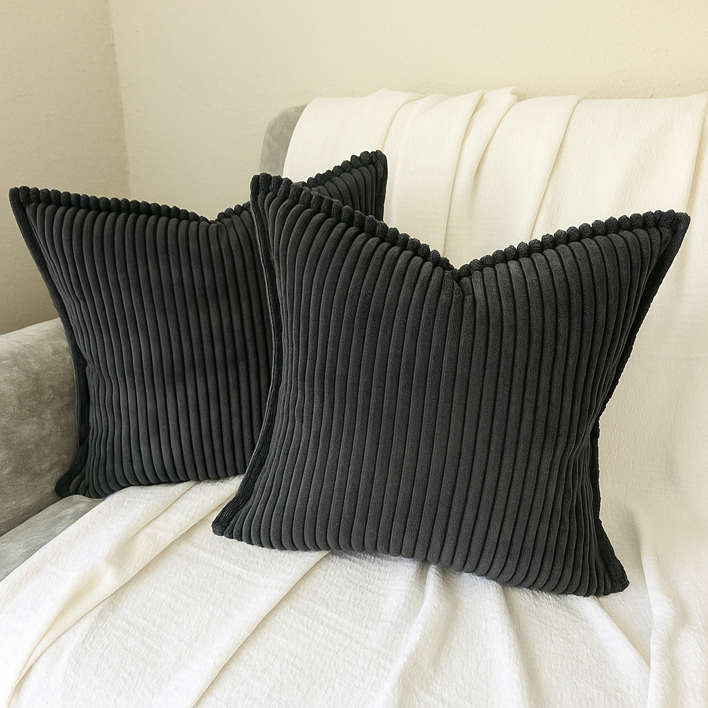 Corduroy Throw Pillowcase Set of 2 | Soft Decorative Cushion Covers for Sofa