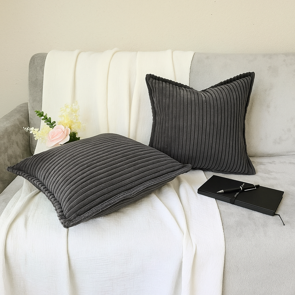 Corduroy Throw Pillowcase Set of 2 | Soft Decorative Cushion Covers for Sofa