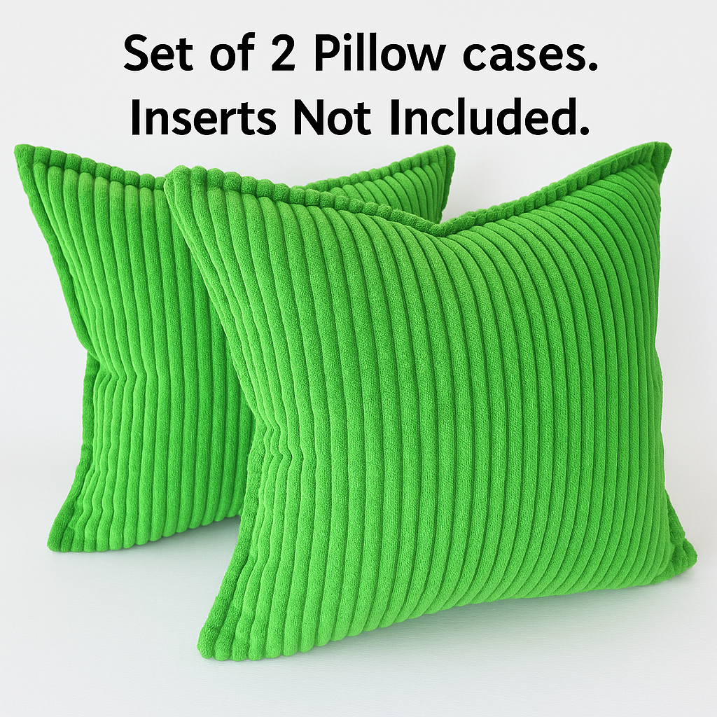 Corduroy Throw Pillowcase Set of 2 | Soft Decorative Cushion Covers for Sofa