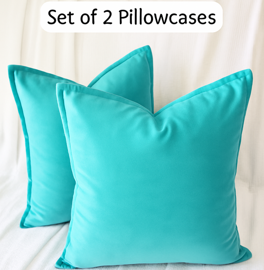 FSJfam Set of 2 Velvet Dusty/Light Blue Throw Pillow Covers - Pillowcaes for Bedroom and Livingroom Decor