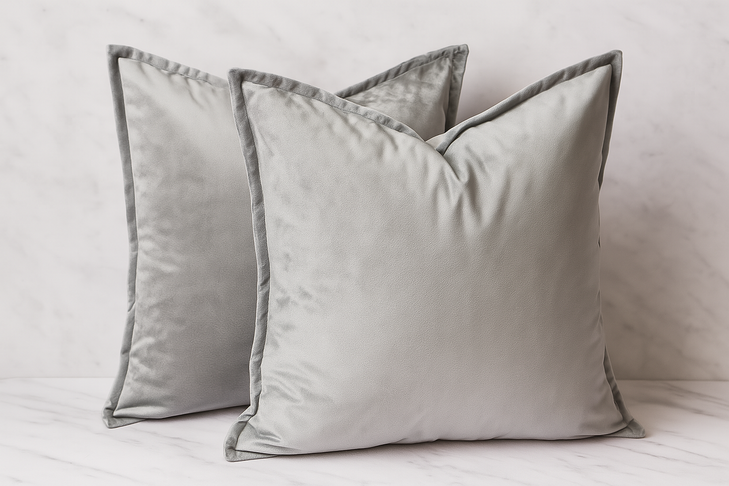 Velvet Light Gray Throw Pillow Covers – Set of 2