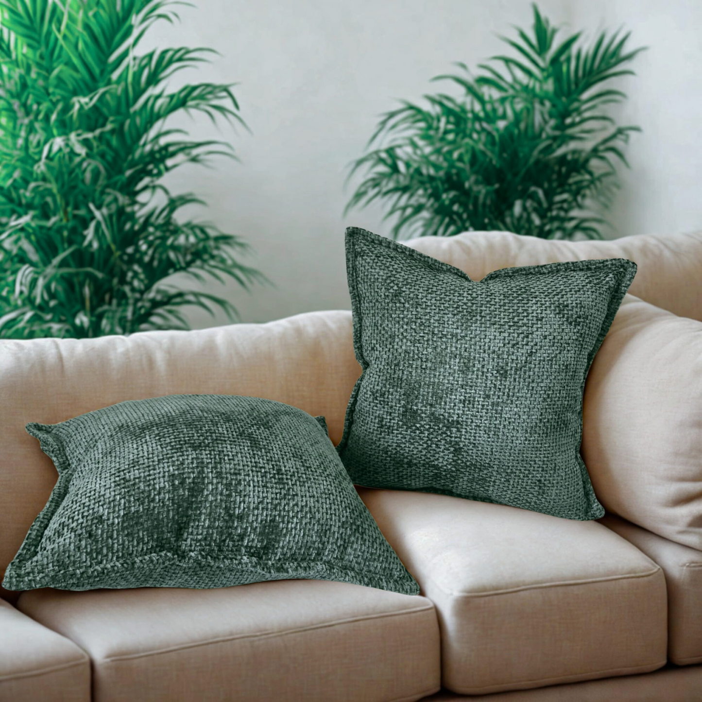 FSJfam Textured Chenille Set of 2 Deep Green Throw Pillow Covers Pillowcases for Livingroom and Bedroom Decor