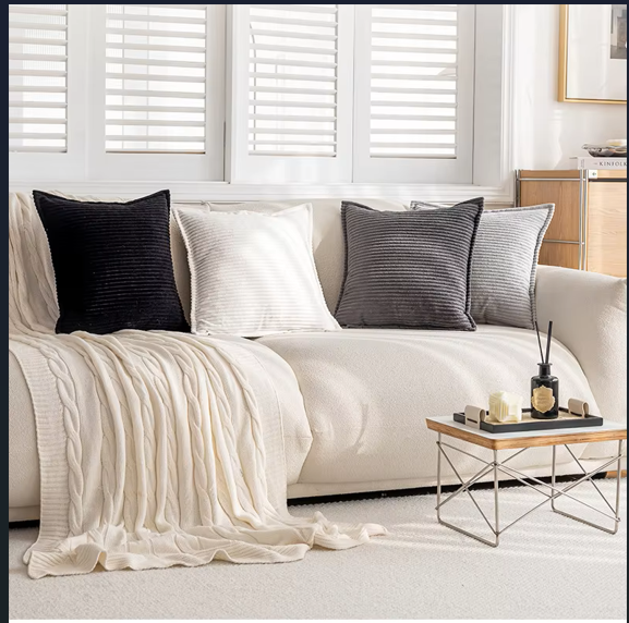 FSJfam Corduroy Black Throw Pillow Covers – Set of 2 Pillowcases for Bedroom and Living room Decor