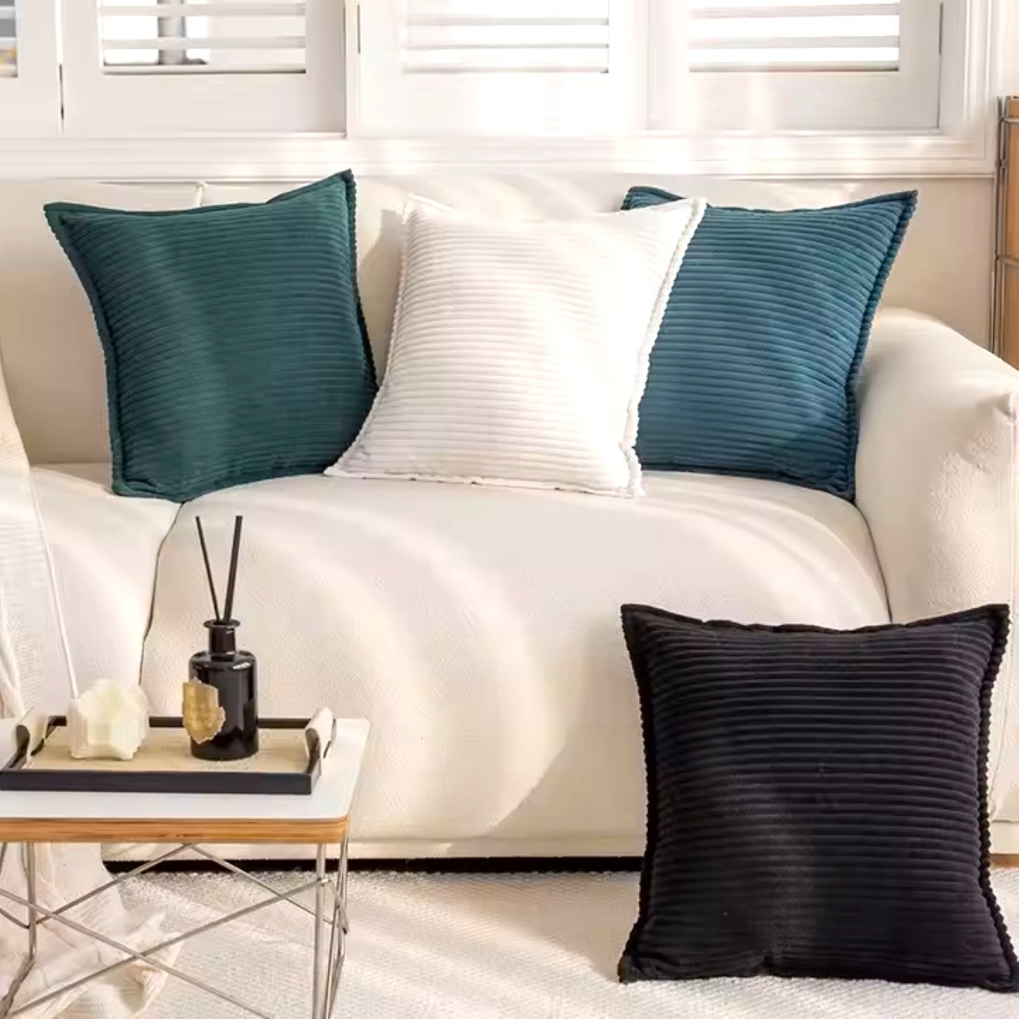 Corduroy Throw Pillowcase Set of 2 | Soft Decorative Cushion Covers for Sofa