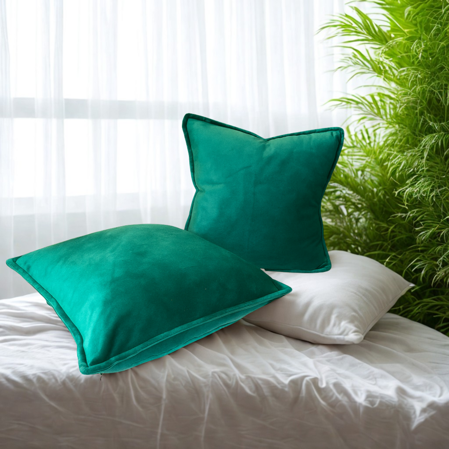 FSJfam Set of 2 Velvet Deep Green Throw Pillow Covers - Pillowcaes for Bedroom and Livingroom Decor