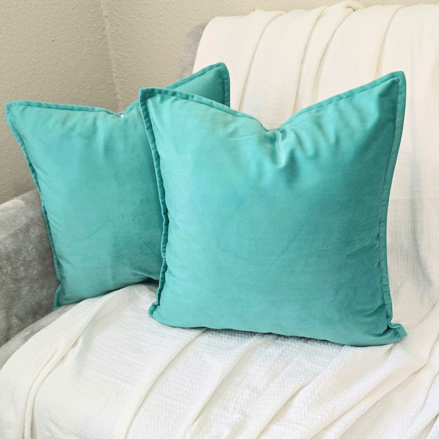FSJfam Set of 2 Velvet Dusty/Light Blue Throw Pillow Covers - Pillowcaes for Bedroom and Livingroom Decor