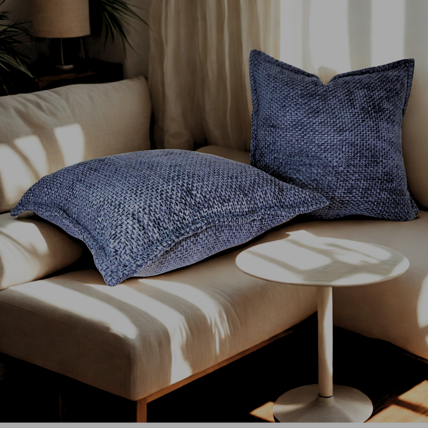 FSJfam Textured Chenille Set of 2 Midnight Blue Throw Pillow Covers Pillowcases for Bedroom and Living room Decor