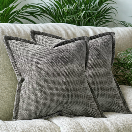 Textured Chenille Set of 2 Light Gray Throw Pillow Covers – Soft Texture, Boho Home Décor