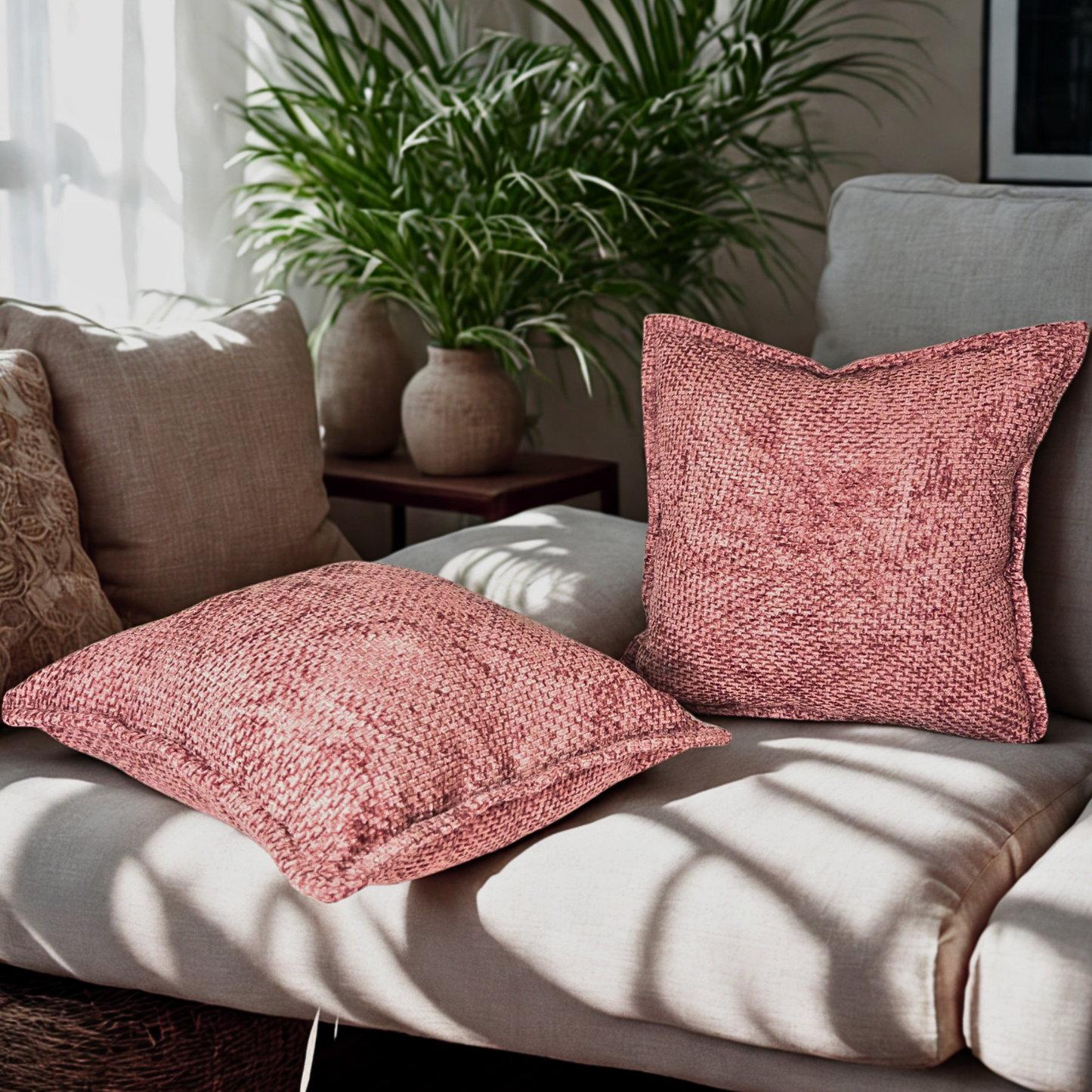 Chenille Blush Orange Throw Pillow Covers – Set of 2 Pillowcases for Bedroom and Living room Decor