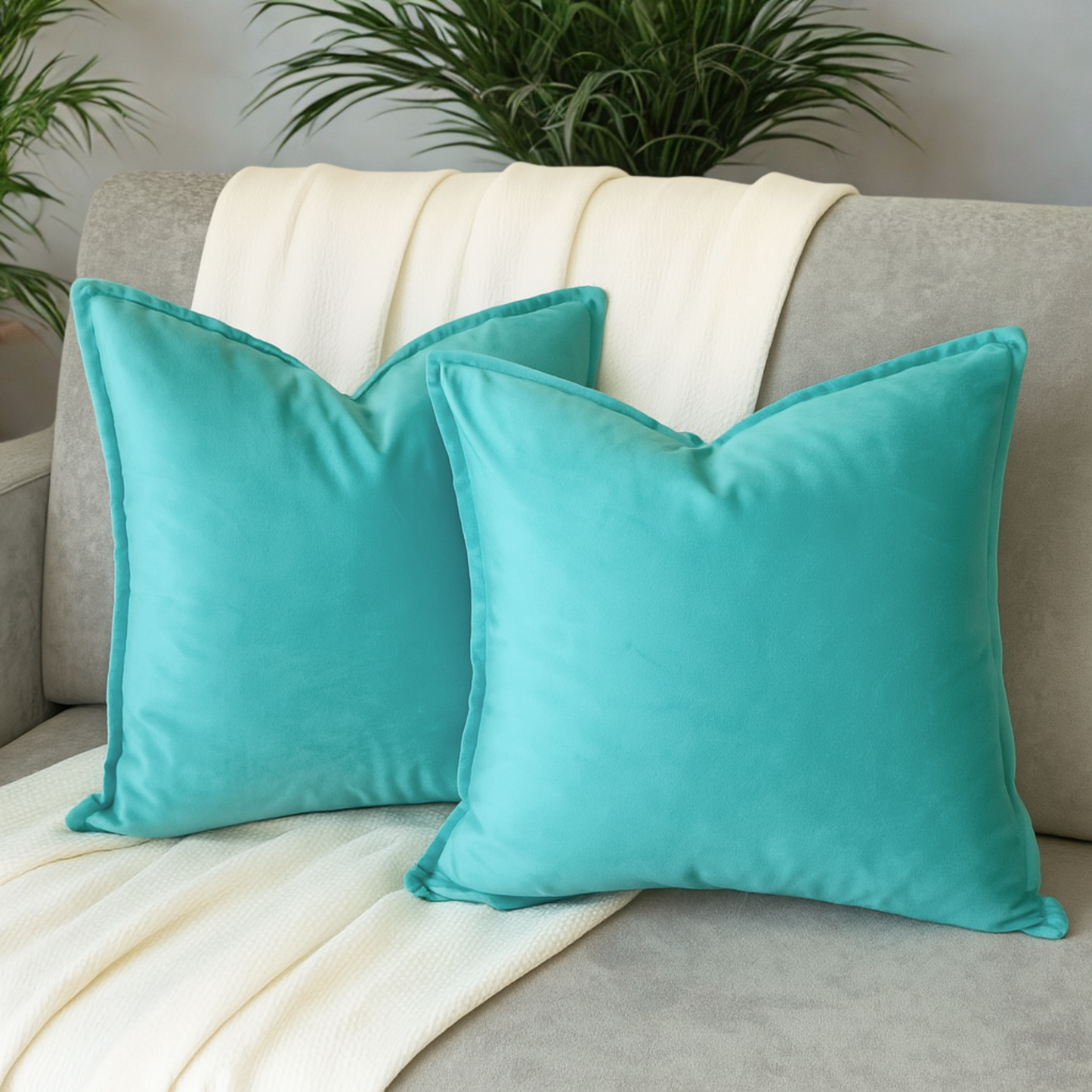 FSJfam Set of 2 Velvet Dusty/Light Blue Throw Pillow Covers - Pillowcaes for Bedroom and Livingroom Decor
