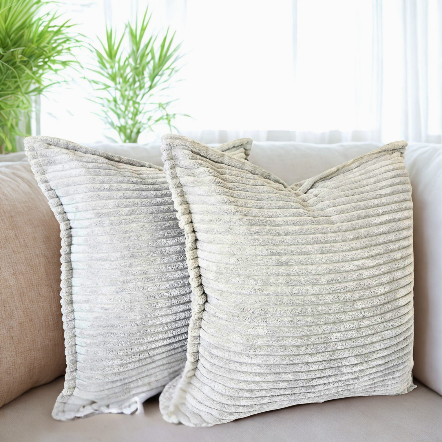 FSJfam Corduroy Throw Pillowcase Set of 2 16x16 Soft Decorative Cushion Covers for Sofa