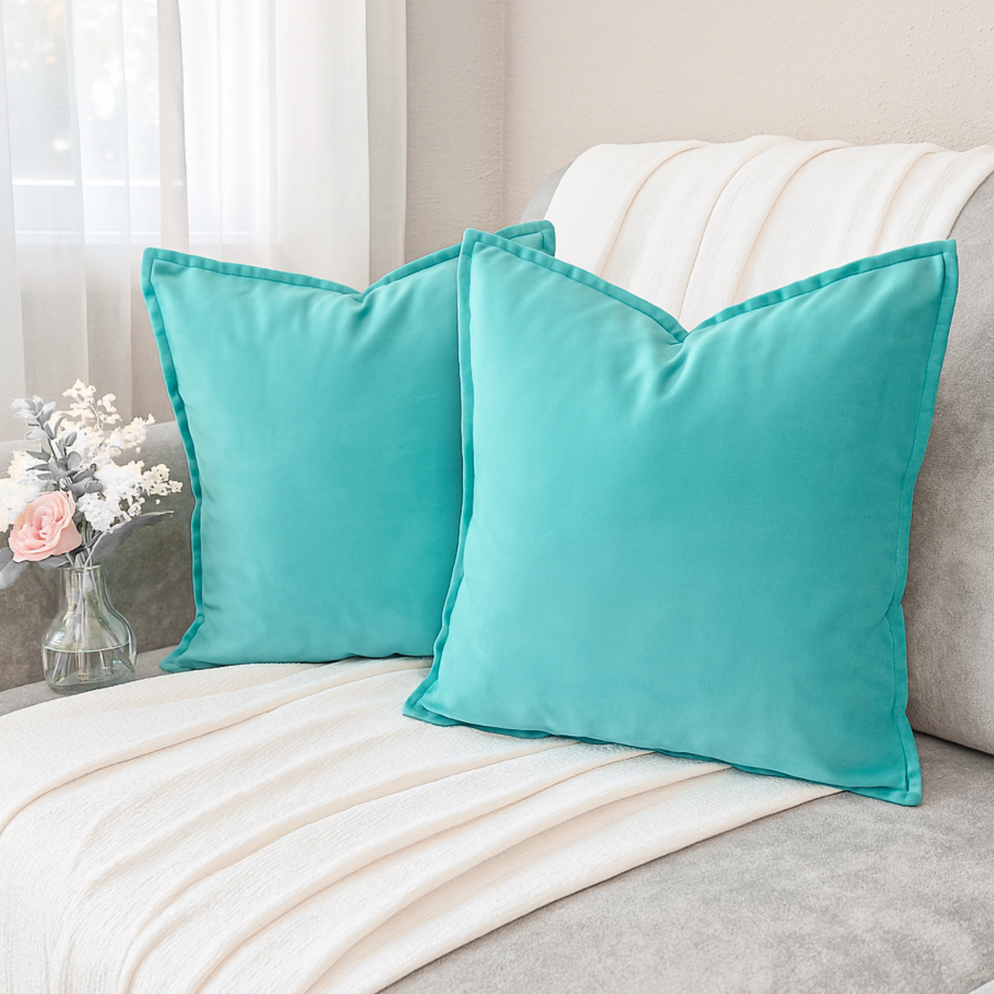 FSJfam Set of 2 Velvet Dusty/Light Blue Throw Pillow Covers - Pillowcaes for Bedroom and Livingroom Decor