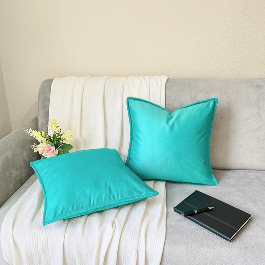 FSJfam Set of 2 Velvet Dusty/Light Blue Throw Pillow Covers - Pillowcaes for Bedroom and Livingroom Decor