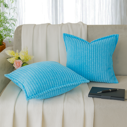 FSJfam Corduroy Throw Pillowcase Set of 2 16x16 Soft Decorative Cushion Covers for Sofa
