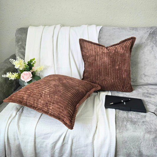 Corduroy Dark Brown Throw Pillow Covers – Set of 2