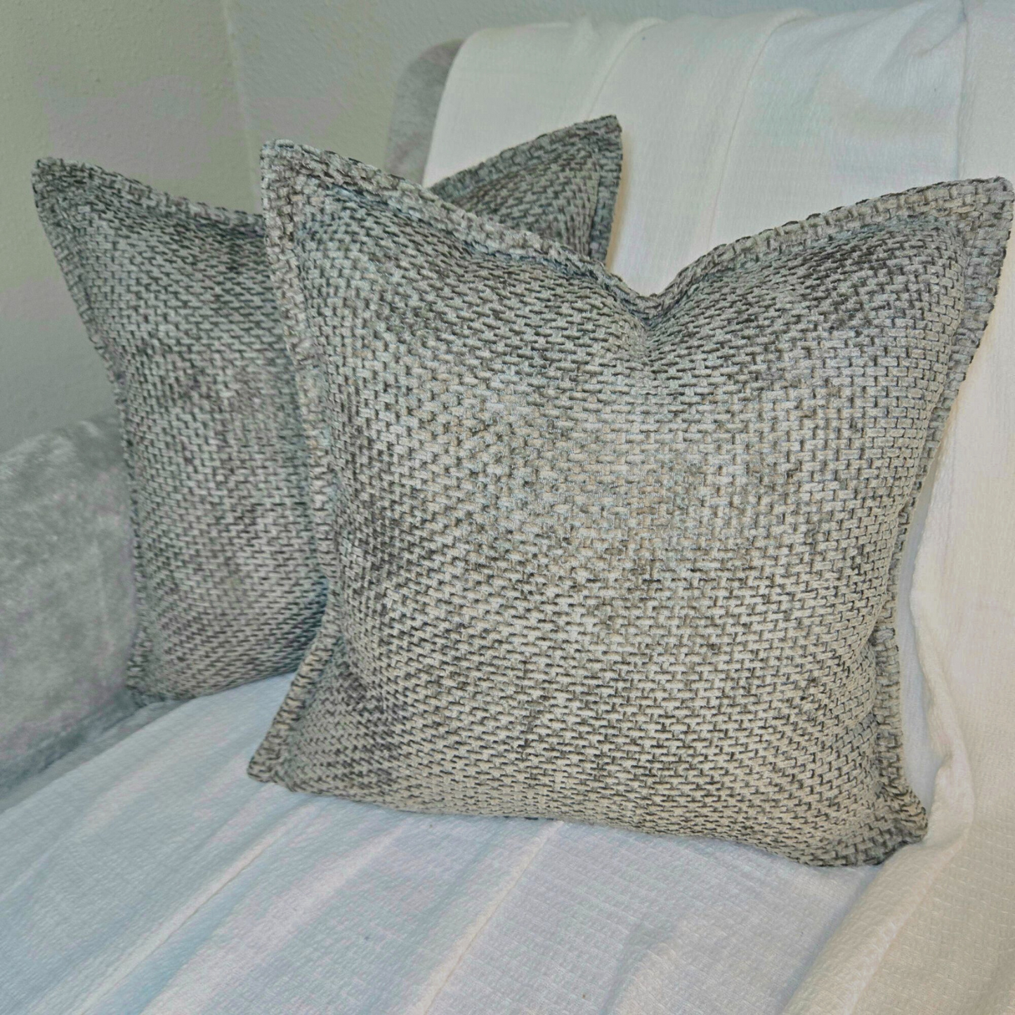 Textured Chenille Set of 2 Light Gray Throw Pillow Covers – Soft Texture, Boho Home Décor