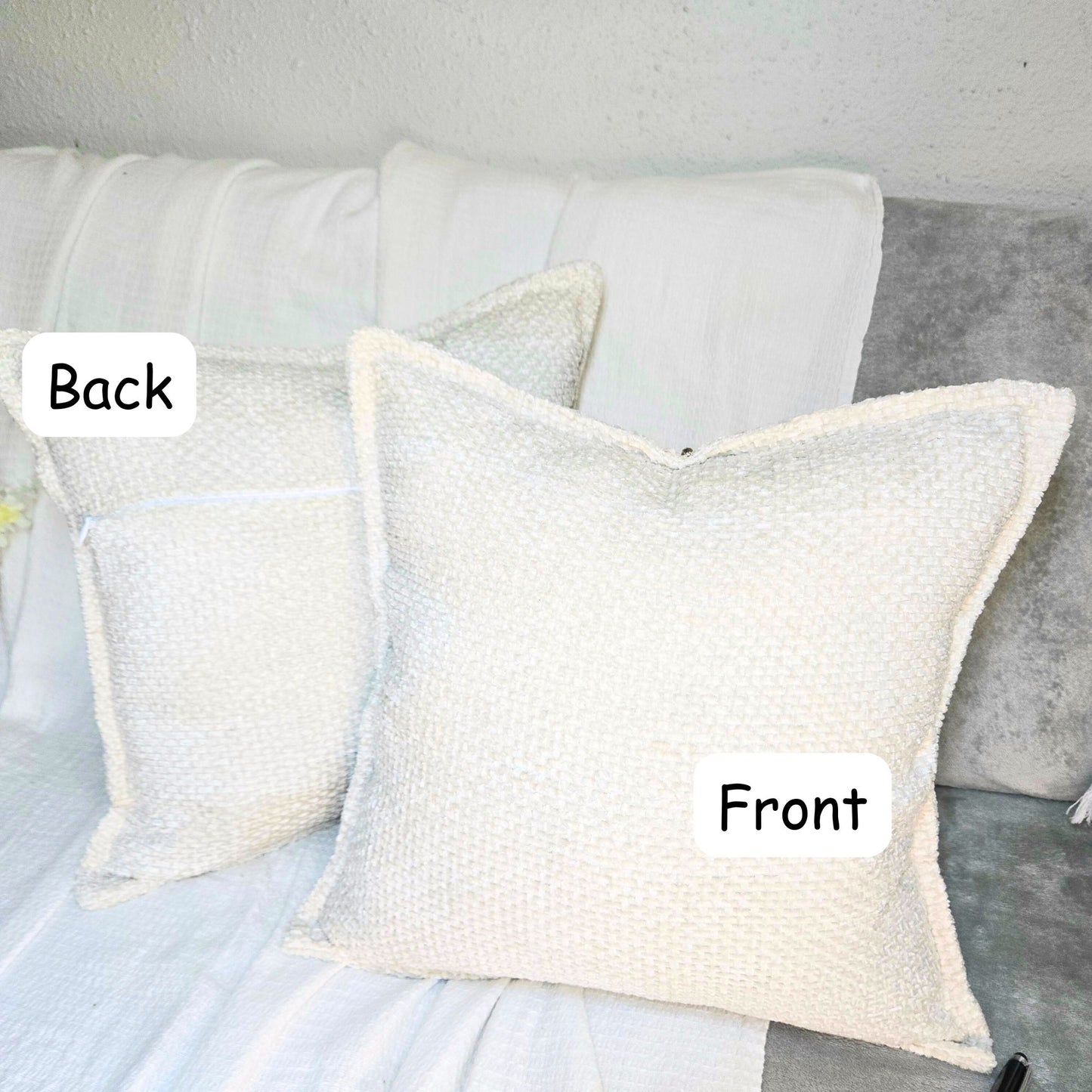 FSJfam Textured Chenille Set of 2 White Throw Pillow Covers - Pillowcase for Bedroom and Livingroom Decor