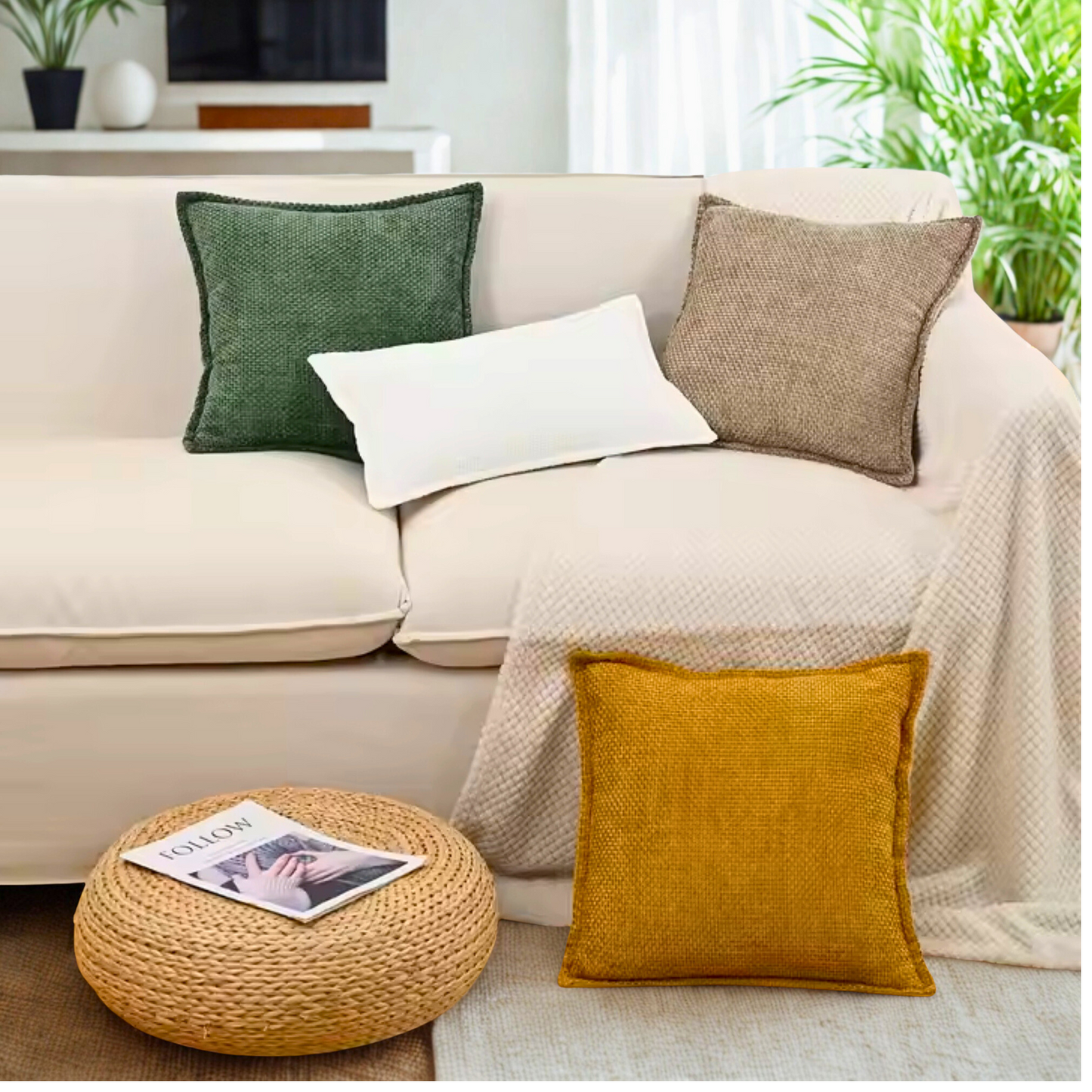 Chenille Blush Orange Throw Pillow Covers – Set of 2 Pillowcases for Bedroom and Living room Decor